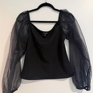 Express Elegant Black Blouse with Sheer Sleeves